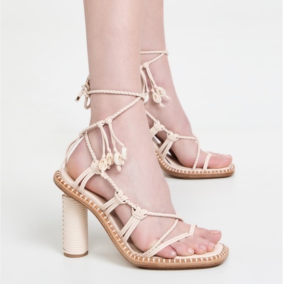 Ulla Johnson Heel Cora Seashell High Leather Braided-Straps Pearled Ivory 37 NIB - Picture 8 of 9